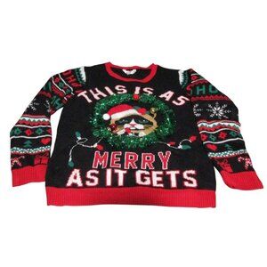 Ugly Christmas Sweater Grumpy Cat Tinsel Bells XL NoBo GUC